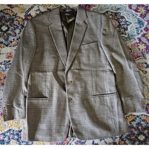 RBM Collection blazer suit jacket 100% Lambswool Khaki Gray windowpane 46L